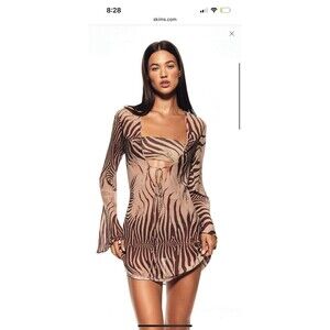 NWT ROBERTO CAVALLI X SKIMS LONG SLEEVE MINI DRESS | ZEBRA PRINT
